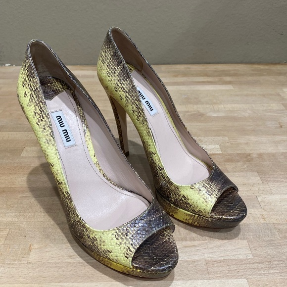 Miu Miu Python Snakeskin Leather Heels Open Toe Multicolor Sz 39 , 8.5 Platform - Picture 11 of 13